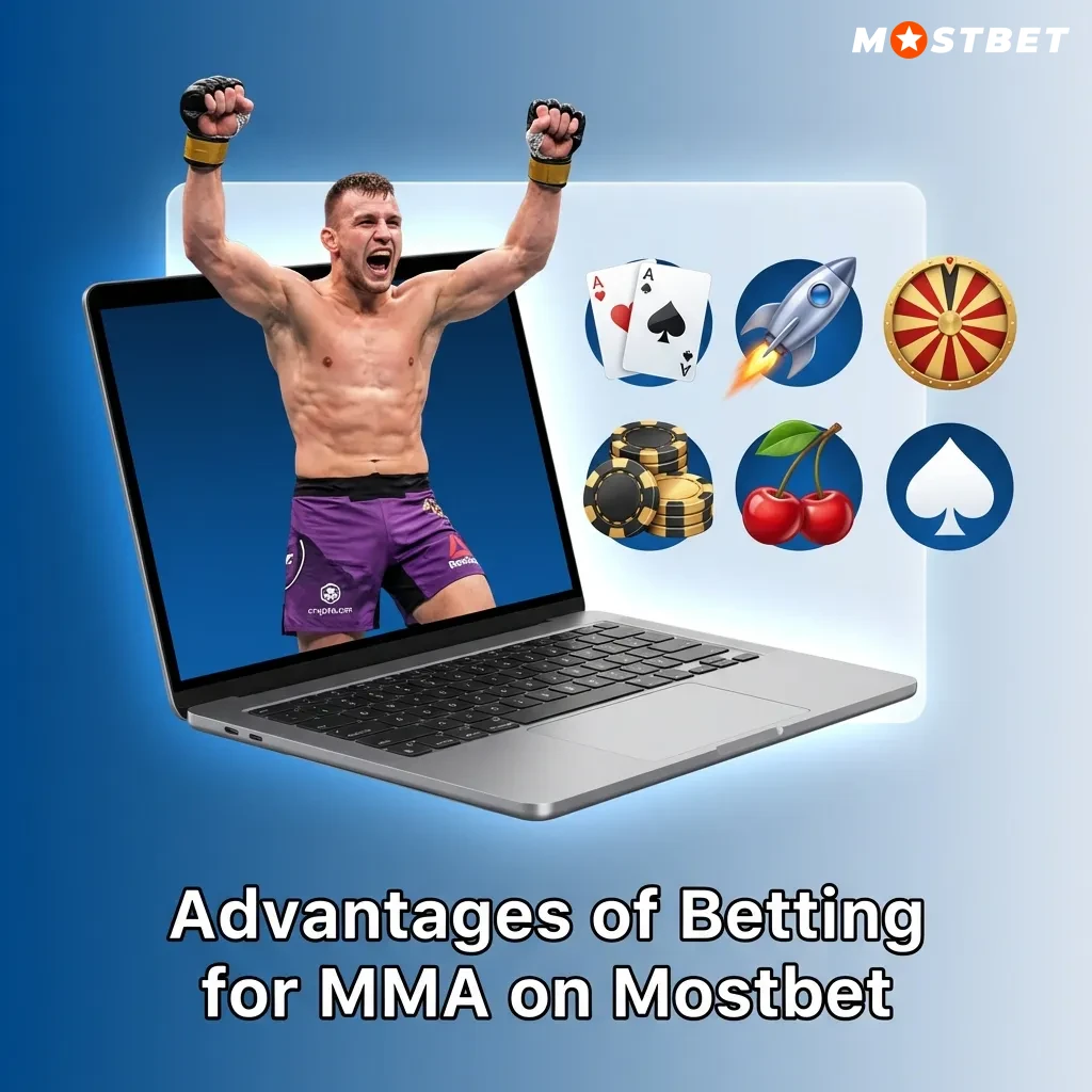 MMA betting interface on Mostbet showing fight odds, live betting options, and fighter statistics for UFC events