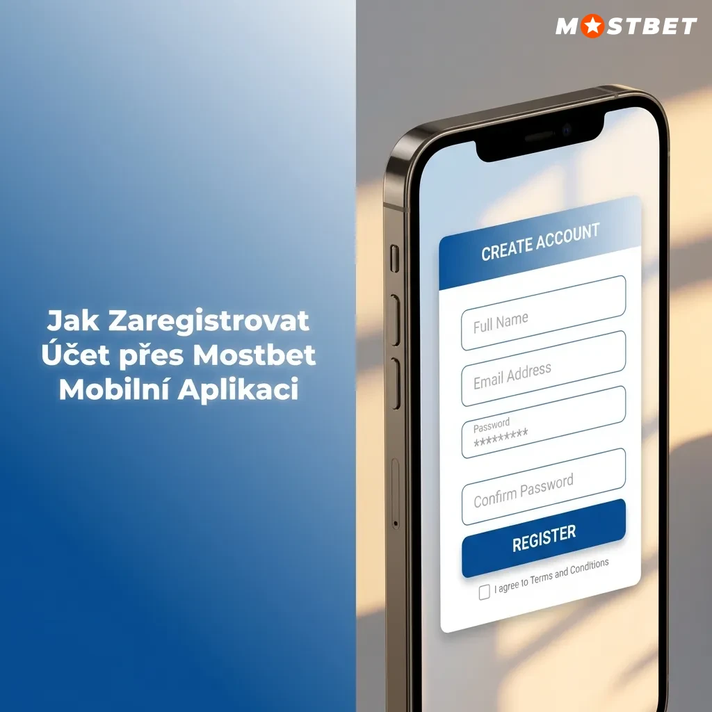 Mostbet mobile app registration screen showing sign-up button and form fields for creating a new account