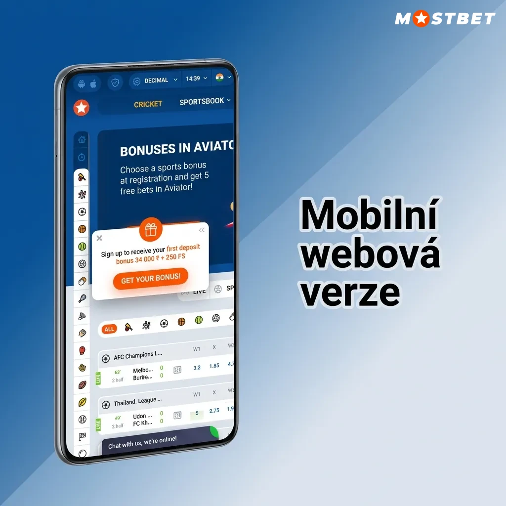 Mobilní webová verze platformy pro sázení a casino hry přístupná na smartphonech a tabletech