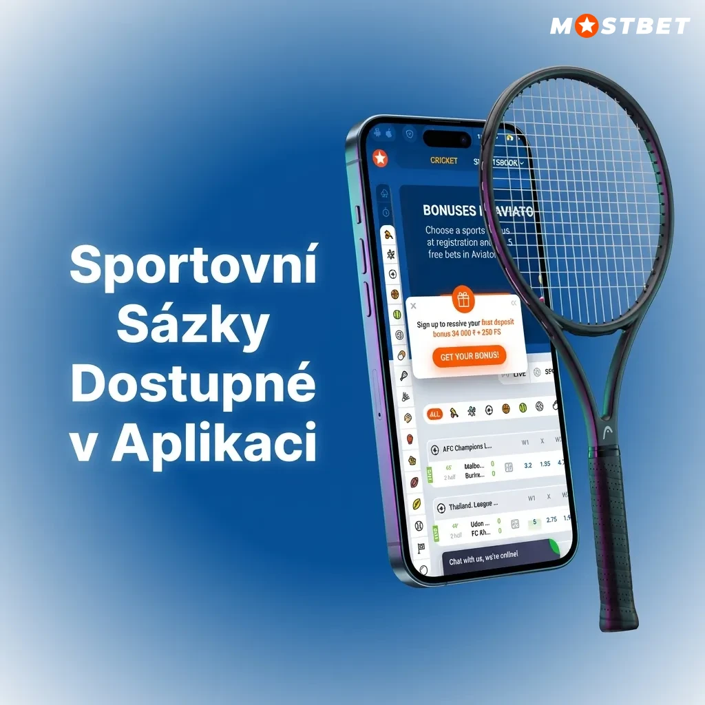 Mostbet app sports betting interface showing 30+ sports including football, hockey, tennis, basketball, and esports
