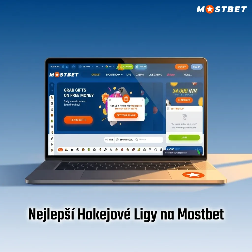 Mostbet hockey betting leagues including NHL, KHL, Tipsport Extraliga, and international championships with various markets