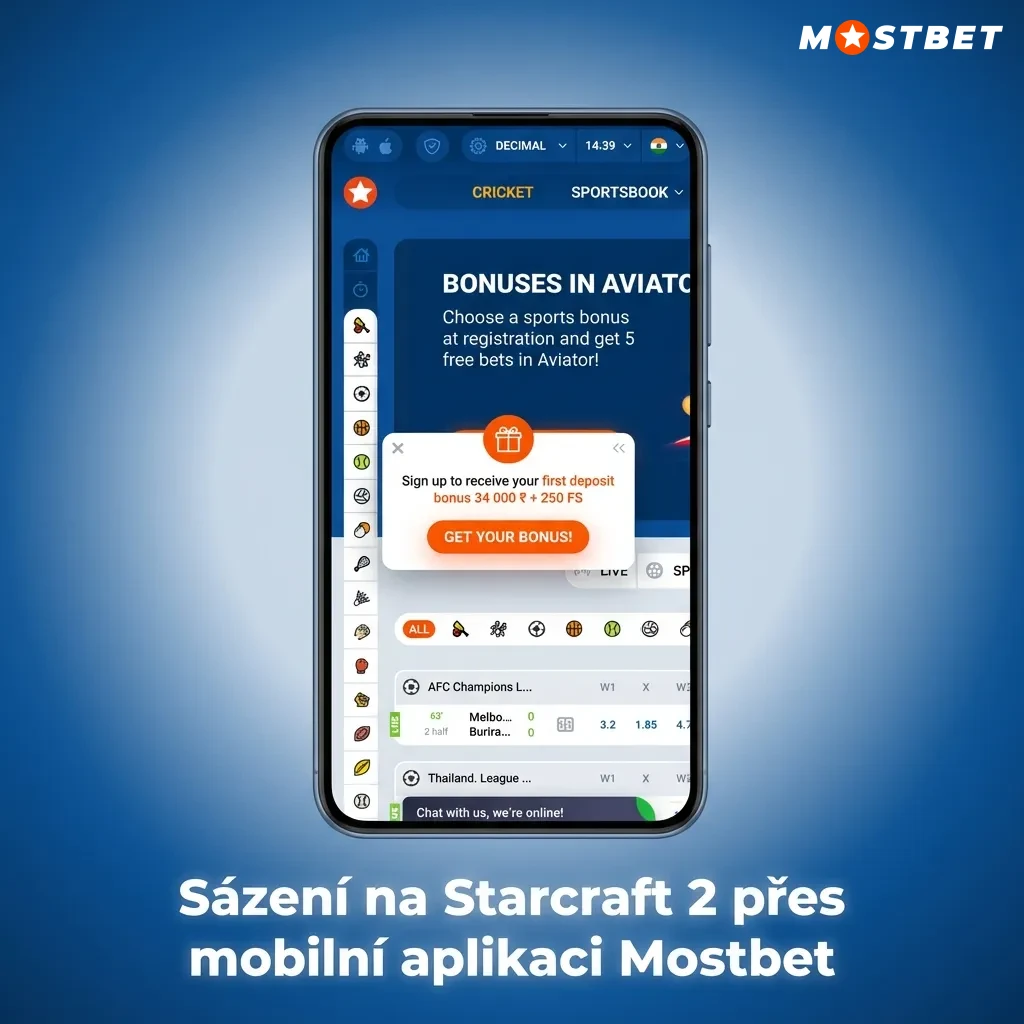 Mobilní aplikace Mostbet pro sázení na StarCraft 2 zápasy s rychlou navigací a sledováním turnajů v reálném čase